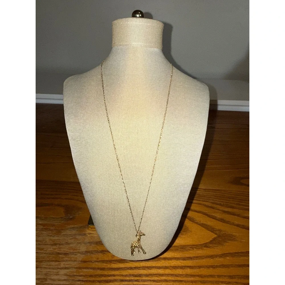 J.Crew Gold Tone Giraffe Pendant Long Link Chain Necklace Animal Charm